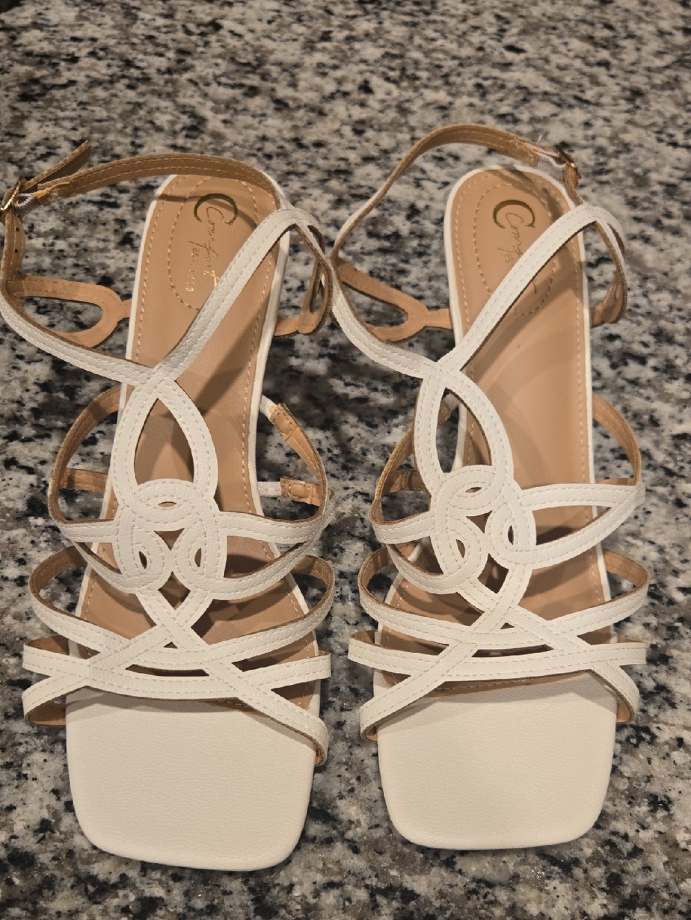 White Strappy Dress Heels with Decorative Knot Detail